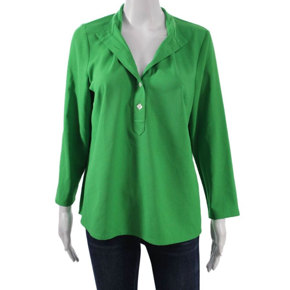 Mary Green Womens Collared Solid Polyester Long Sleeve Blouse Button Size S